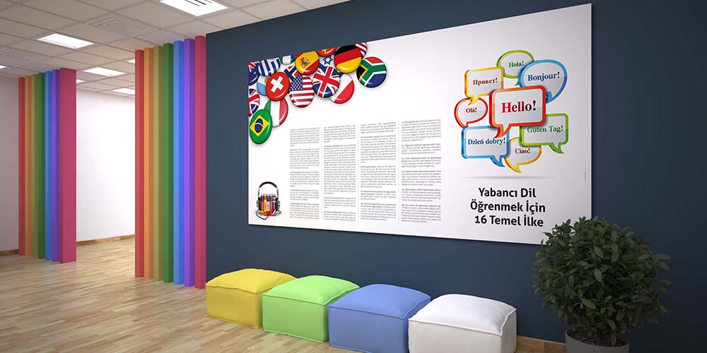 okul-panolari-3021-01 Yabancı Dil Öğrenmek İçin 16 Temel İlke Eğitim Posteri 3021