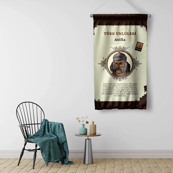 Atilla Temalı Türk Büyükleri Flaması 8141