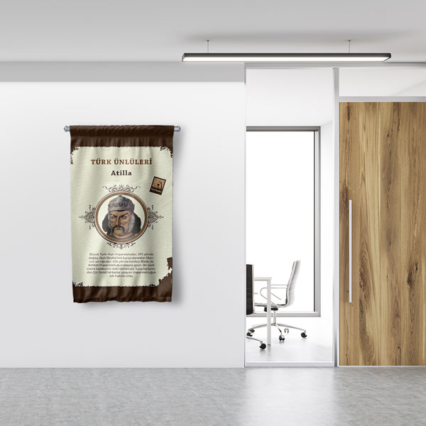 Atilla Temalı Türk Büyükleri Flaması 8141