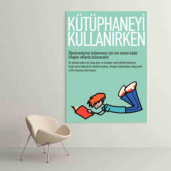 Kütüphane Kullanım Kuralları Eğitici Poster Tablo – B-994