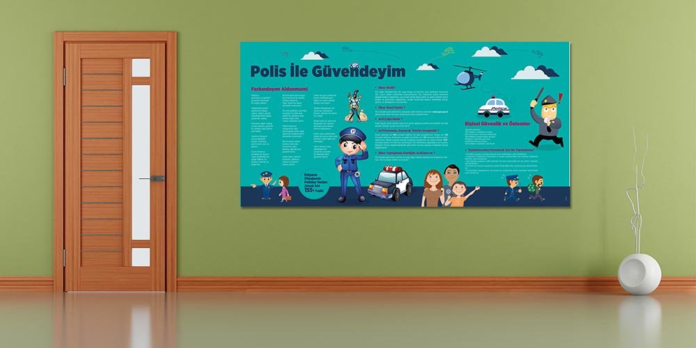Polis ile Güvendeyim Okul Duvar Dekoru - Kişisel Güvenlik ve Farkındalık Eğitimi Posteri A-808