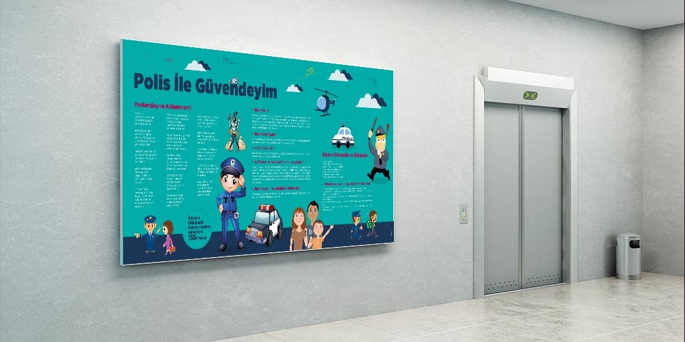 Polis ile Güvendeyim Okul Duvar Dekoru - Kişisel Güvenlik ve Farkındalık Eğitimi Posteri A-808