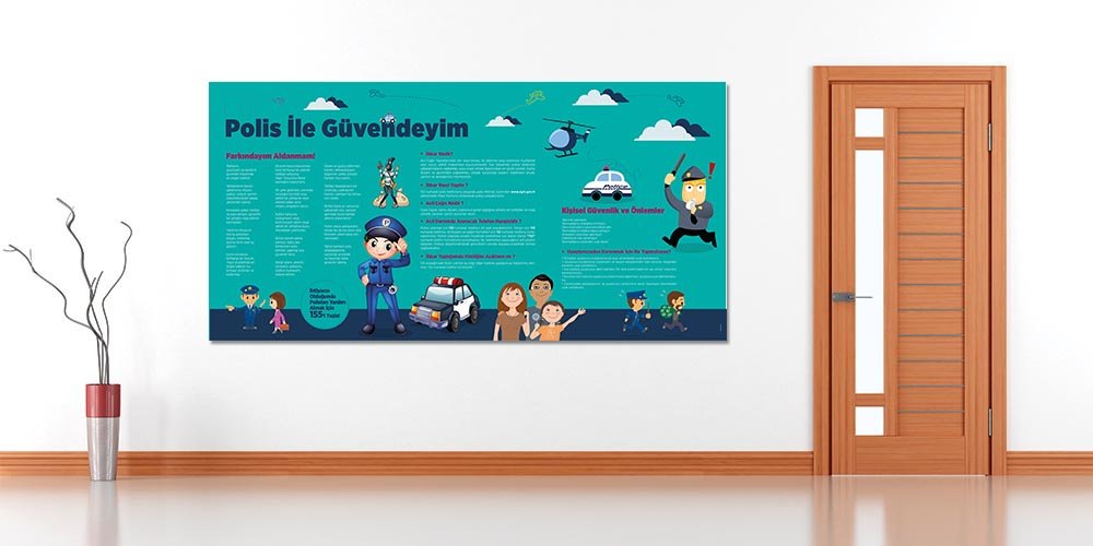 Polis ile Güvendeyim Okul Duvar Dekoru - Kişisel Güvenlik ve Farkındalık Eğitimi Posteri A-808