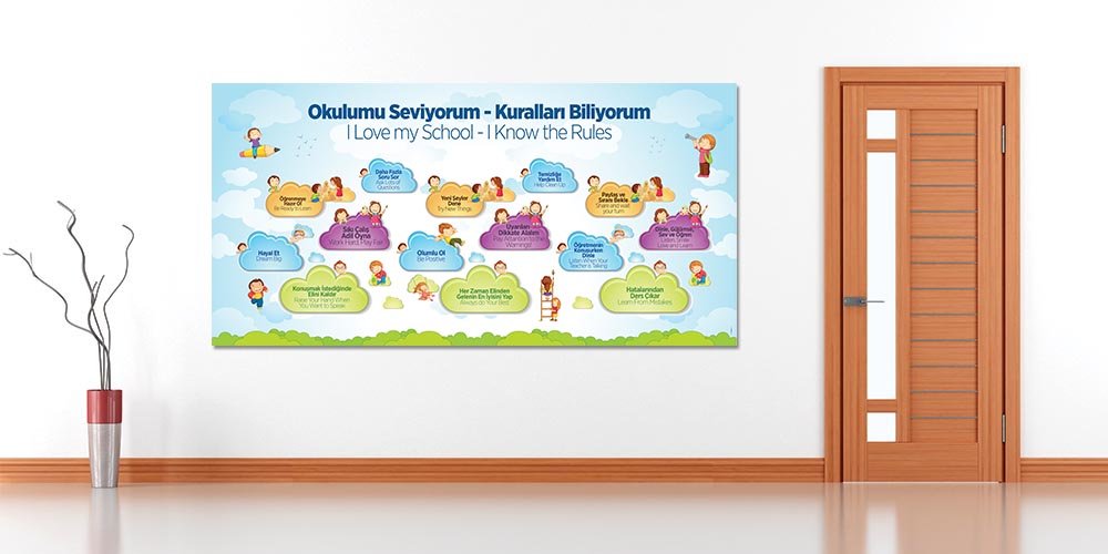 okul-sinif-duvar-a-824-01 Okulumu Seviyorum Kurallarını Biliyorum Eğitici Duvar Posteri A-824