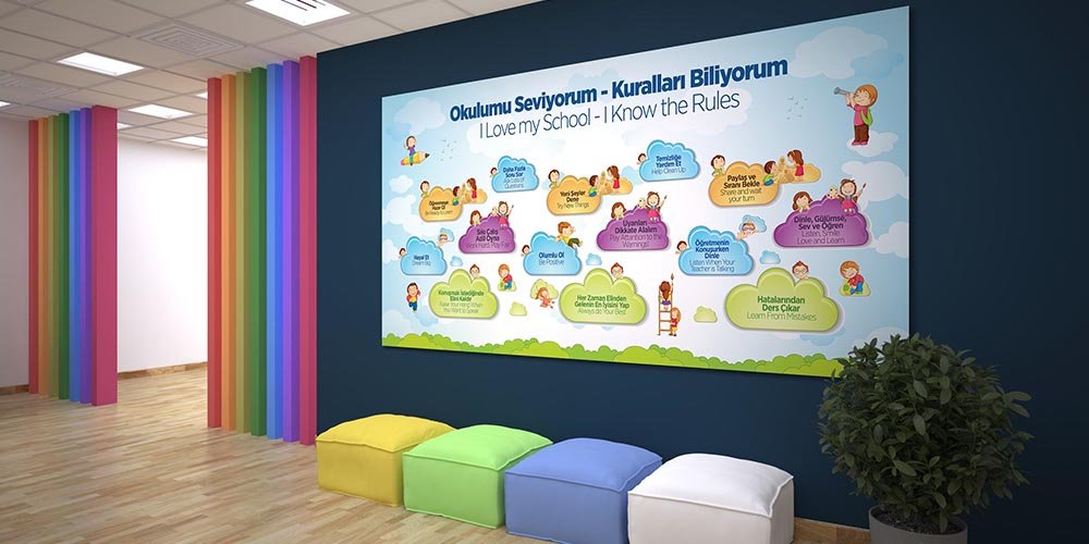okul-sinif-duvar-a-824-02 Okulumu Seviyorum Kurallarını Biliyorum Eğitici Duvar Posteri A-824
