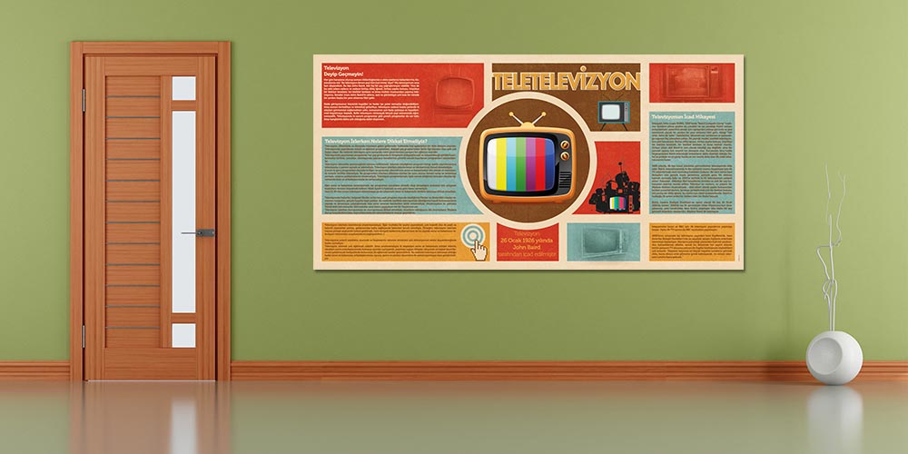 okul-sinif-duvar-a-827-04 Retro Televizyon Temalı Eğitici Duvar Panosu "Teletelevizyon" A-827