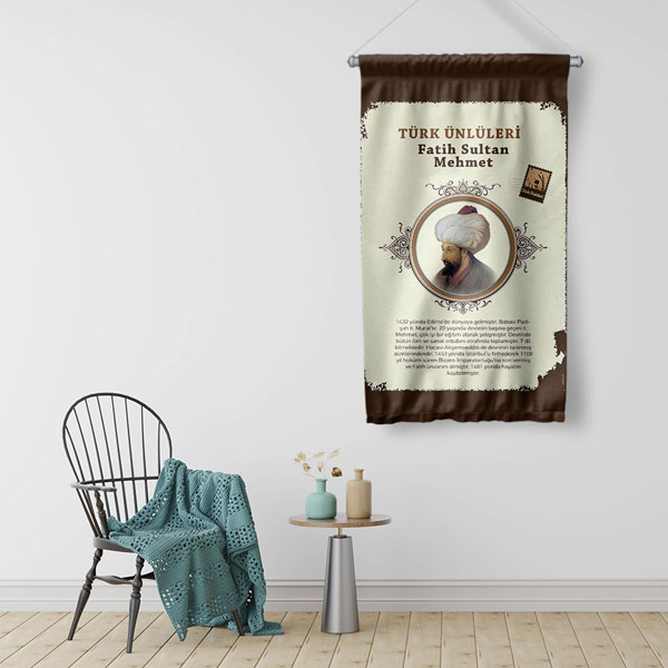 Fatih Sultan Mehmet Temalı Türk Büyükleri Flaması 8146