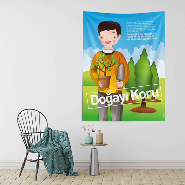 "Doğayı Koru" Temalı Doğa Dostu Çocuk Figürlü Duvar Örtüsü 8474