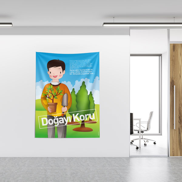 "Doğayı Koru" Temalı Doğa Dostu Çocuk Figürlü Duvar Örtüsü 8474