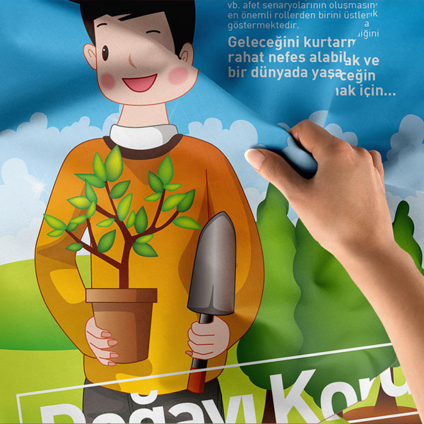 "Doğayı Koru" Temalı Doğa Dostu Çocuk Figürlü Duvar Örtüsü 8474