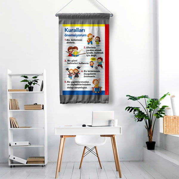 okul-sinif-duvar-dekoru-8065-02 Okul ve Sınıf Kuralları Duvar Flaması - Çocuklar İçin Eğitim Afişi 8065