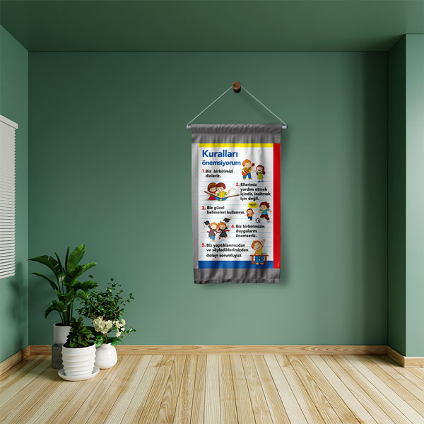 okul-sinif-duvar-dekoru-8065-03 Okul ve Sınıf Kuralları Duvar Flaması - Çocuklar İçin Eğitim Afişi 8065