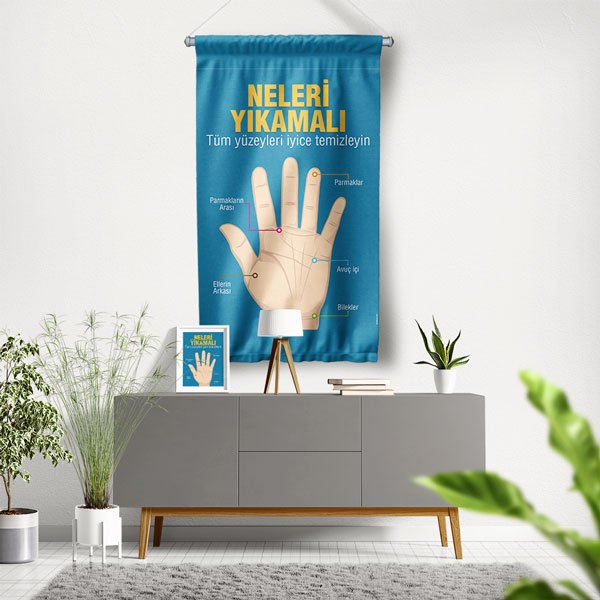 Doğru El Yıkama Eğitimi Duvar Flaması "Neleri Yıkamalı" 8131