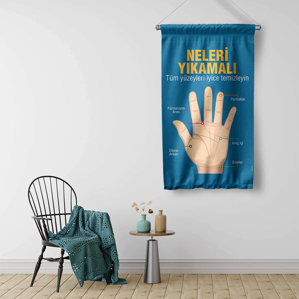 Doğru El Yıkama Eğitimi Duvar Flaması "Neleri Yıkamalı" 8131