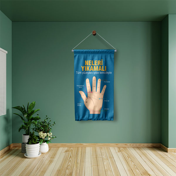 Doğru El Yıkama Eğitimi Duvar Flaması "Neleri Yıkamalı" 8131