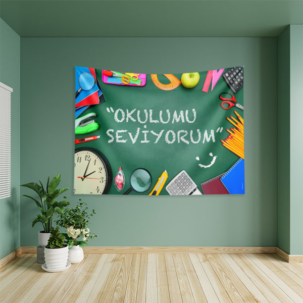 "Okulumu Seviyorum" Temalı Eğitici Duvar Örtüsü 8282