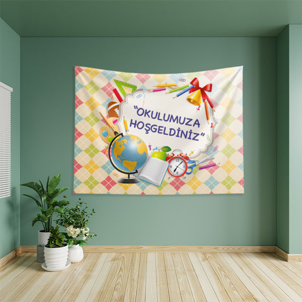 "Okulumuza Hoş Geldiniz" Temalı Okula Dönüş Duvar Örtüsü 8284