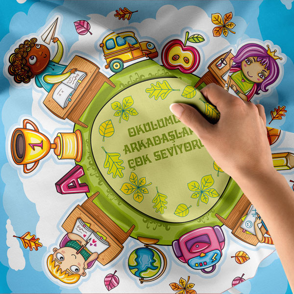 Okulumu ve Arkadaşlarımı Çok Seviyorum Duvar Örtüsü - Çocuk Motivasyon Panosu 8461