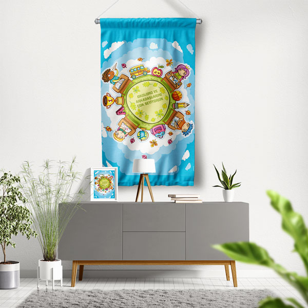 okul-sinif-duvar-flama-8076-00 Okulumu ve Arkadaşlarımı Çok Seviyorum Duvar Flaması - Çocuk Motivasyon & Arkadaşlık Panosu 8076