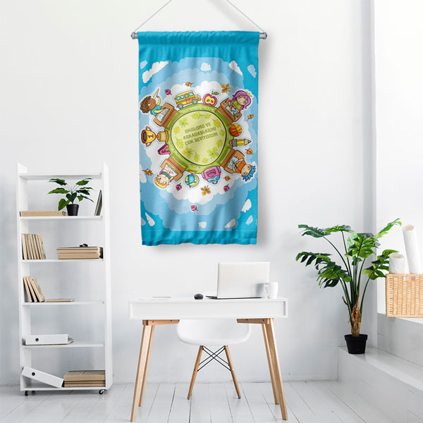 okul-sinif-duvar-flama-8076-01 Okulumu ve Arkadaşlarımı Çok Seviyorum Duvar Flaması - Çocuk Motivasyon & Arkadaşlık Panosu 8076