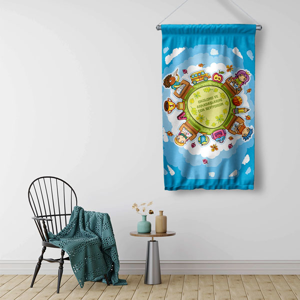 okul-sinif-duvar-flama-8076-02 Okulumu ve Arkadaşlarımı Çok Seviyorum Duvar Flaması - Çocuk Motivasyon & Arkadaşlık Panosu 8076