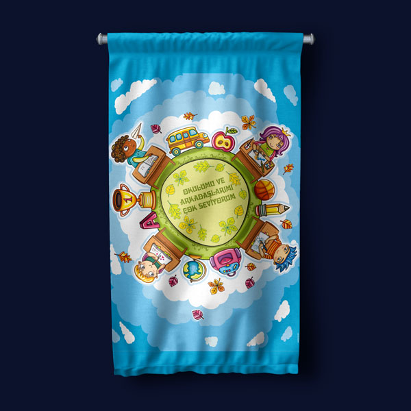 okul-sinif-duvar-flama-8076-04 Okulumu ve Arkadaşlarımı Çok Seviyorum Duvar Flaması - Çocuk Motivasyon & Arkadaşlık Panosu 8076