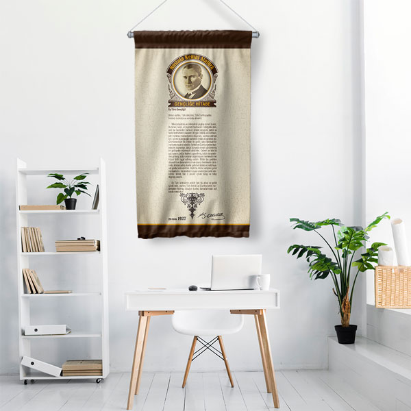 Atatürk Gençliğe Hitabe Duvar Flaması Kumaş Baskı 8088