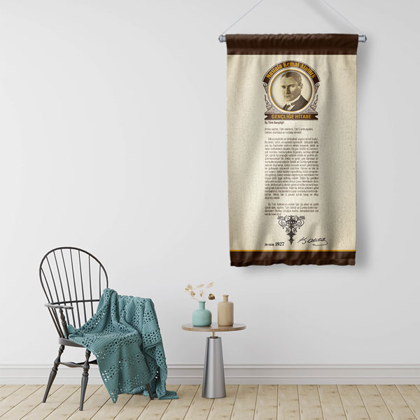 Atatürk Gençliğe Hitabe Duvar Flaması Kumaş Baskı 8088