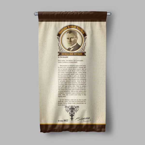 Atatürk Gençliğe Hitabe Duvar Flaması Kumaş Baskı 8088