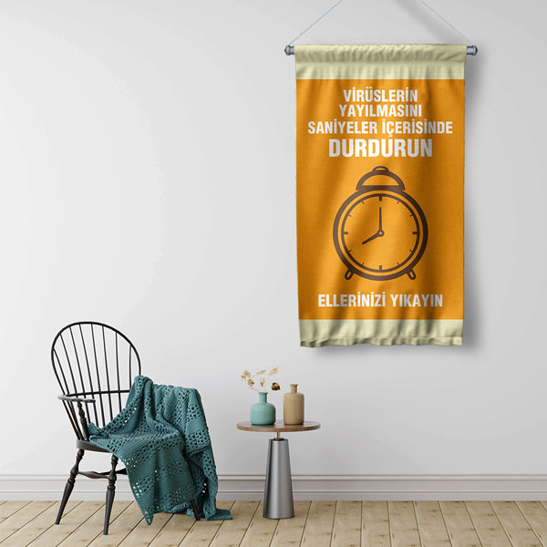 Virüs Yayılımını Durdurma Eğitimi Duvar Flaması "Ellerini Yıkayın" 8130