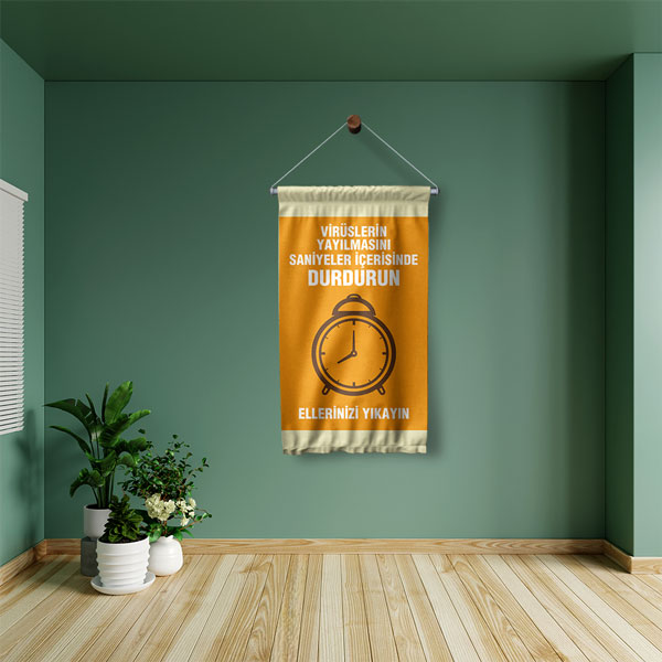 Virüs Yayılımını Durdurma Eğitimi Duvar Flaması "Ellerini Yıkayın" 8130
