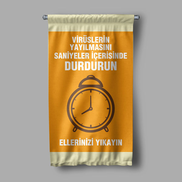 Virüs Yayılımını Durdurma Eğitimi Duvar Flaması "Ellerini Yıkayın" 8130