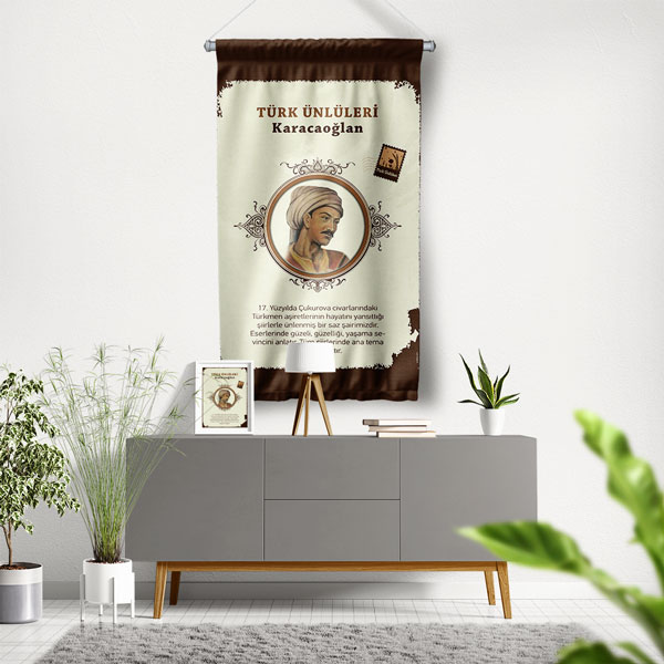 Karacaoğlan Temalı Türk Büyükleri Flaması 8154