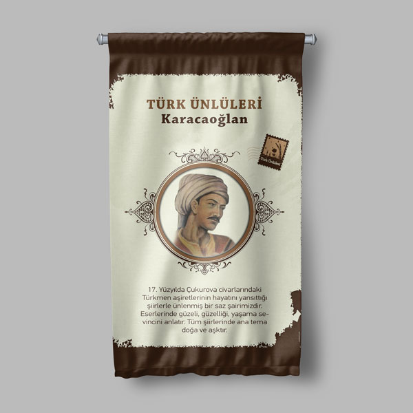 Karacaoğlan Temalı Türk Büyükleri Flaması 8154