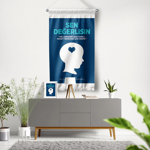 okul-sinif-duvar-flamalari-8059-00 Sen Değerlisin Duvar Flaması - Öz Değer ve Motivasyon Panosu 8059