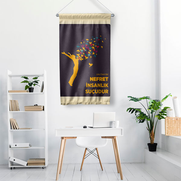 Nefret İnsanlık Suçudur Duvar Flaması - Barış ve Hoşgörü Panosu 8060