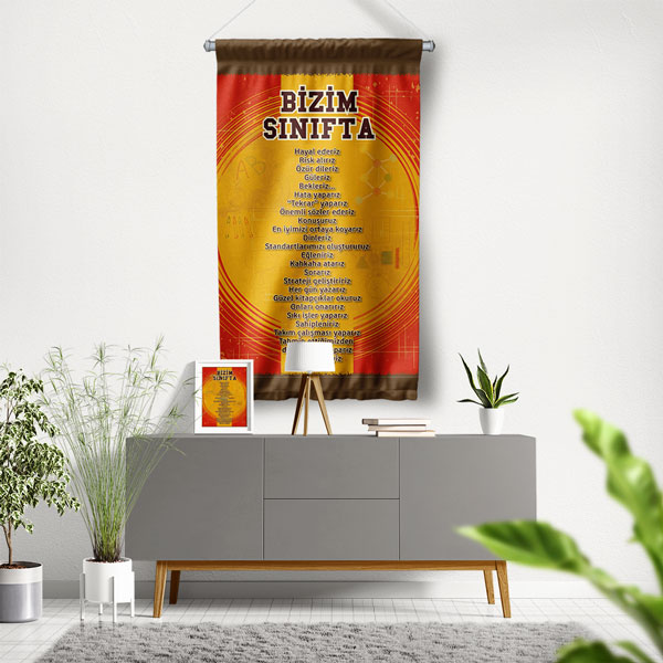 Bizim Sınıfta Duvar Flaması - Değerler Eğitimi ve Sınıf Kuralları Panosu 8074