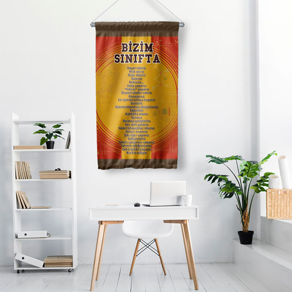 Bizim Sınıfta Duvar Flaması - Değerler Eğitimi ve Sınıf Kuralları Panosu 8074