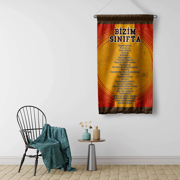 Bizim Sınıfta Duvar Flaması - Değerler Eğitimi ve Sınıf Kuralları Panosu 8074