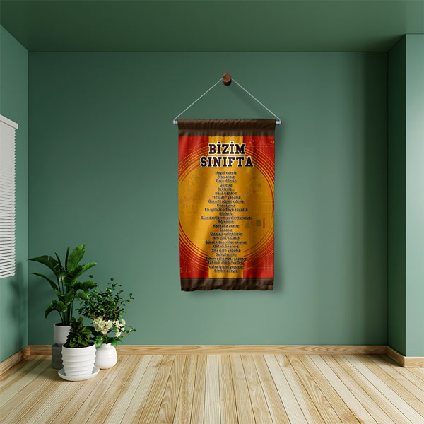 Bizim Sınıfta Duvar Flaması - Değerler Eğitimi ve Sınıf Kuralları Panosu 8074