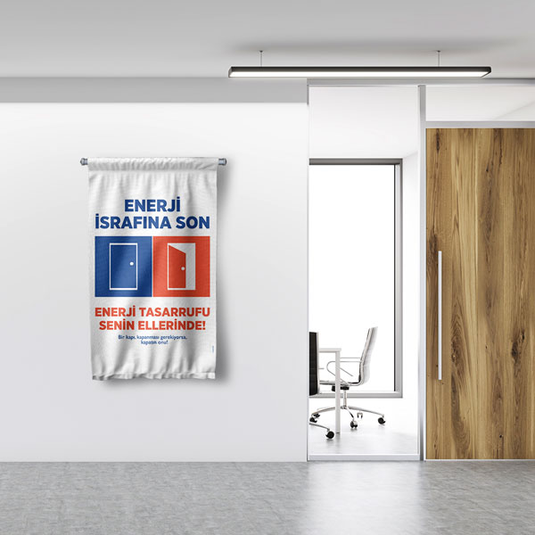 "Enerji İsrafına Son" Temalı Modern Duvar Flaması 8118