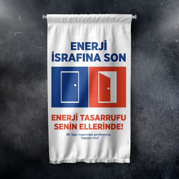 "Enerji İsrafına Son" Temalı Modern Duvar Flaması 8118