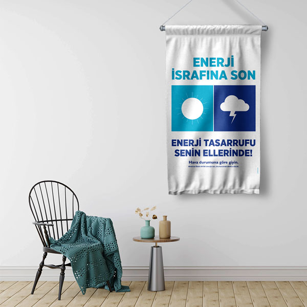 "Enerji İsrafına Son" & Hava Durumuna Göre Giyin Temalı Duvar Flaması 8121