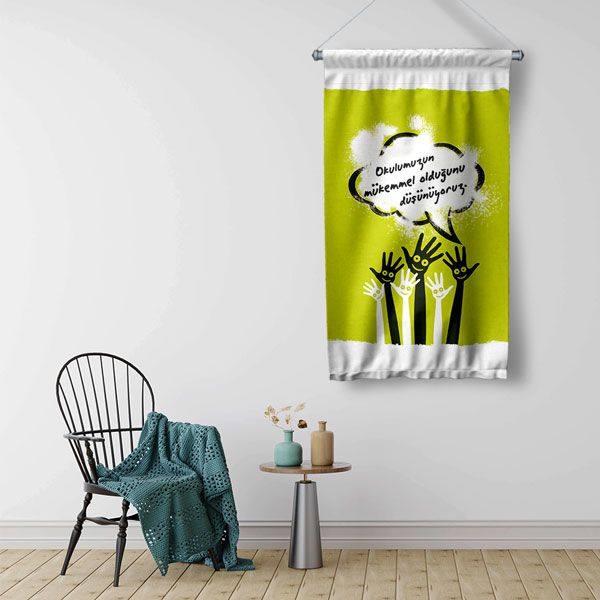 "Okulumuzun Mükemmel Olduğunu Düşünüyoruz" Okul Sevgisi Duvar Flaması 8072