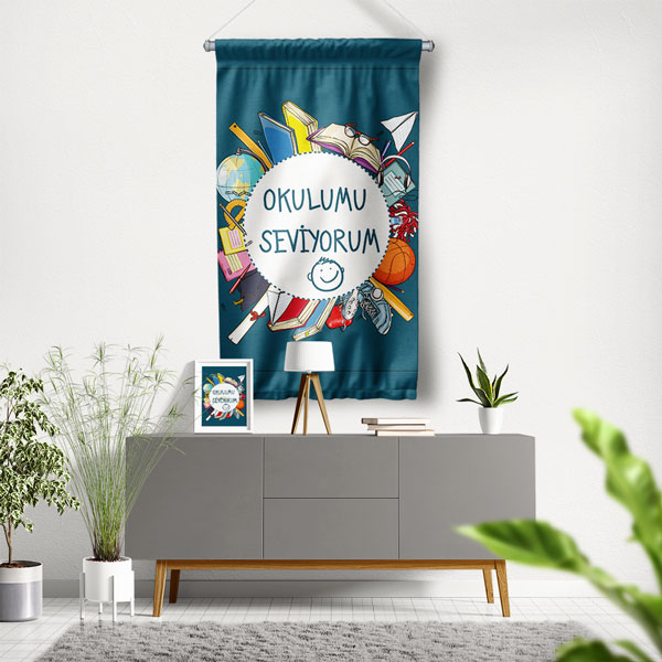 Okulumu Seviyorum Duvar Flaması - Okul Sevgisi ve Motivasyon Panosu 8075
