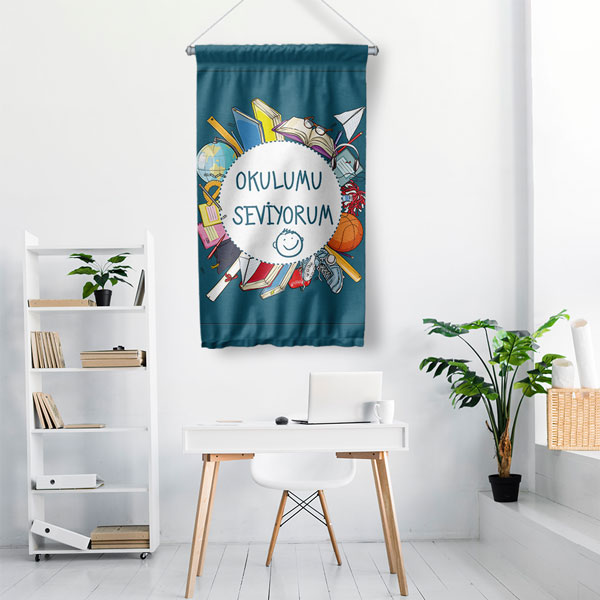 Okulumu Seviyorum Duvar Flaması - Okul Sevgisi ve Motivasyon Panosu 8075
