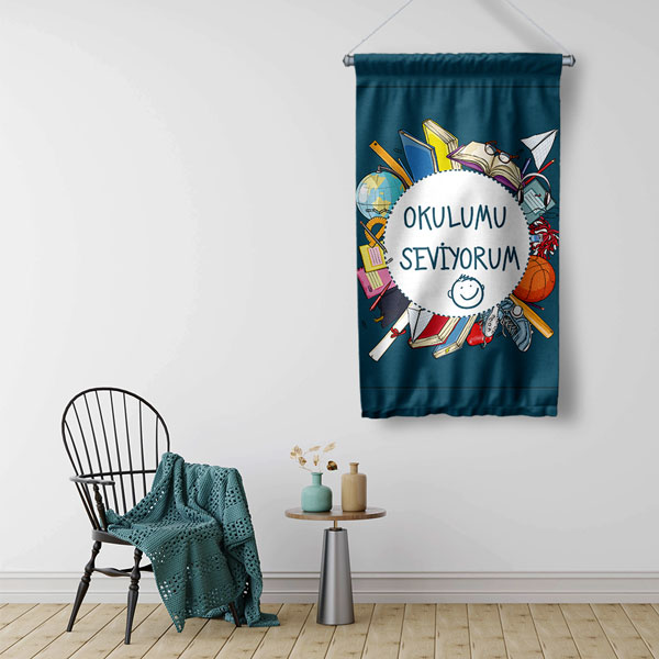 Okulumu Seviyorum Duvar Flaması - Okul Sevgisi ve Motivasyon Panosu 8075