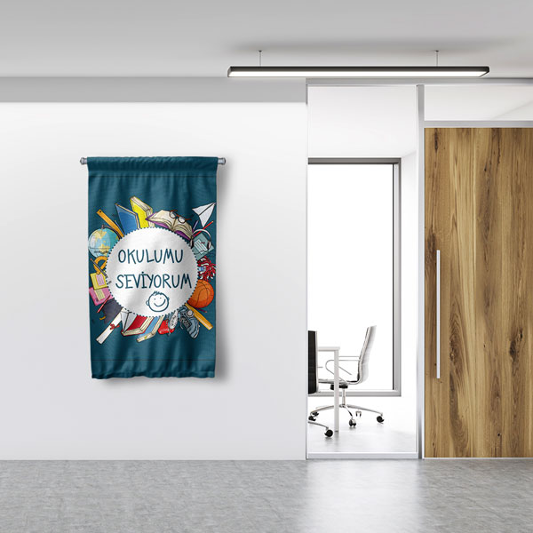 Okulumu Seviyorum Duvar Flaması - Okul Sevgisi ve Motivasyon Panosu 8075
