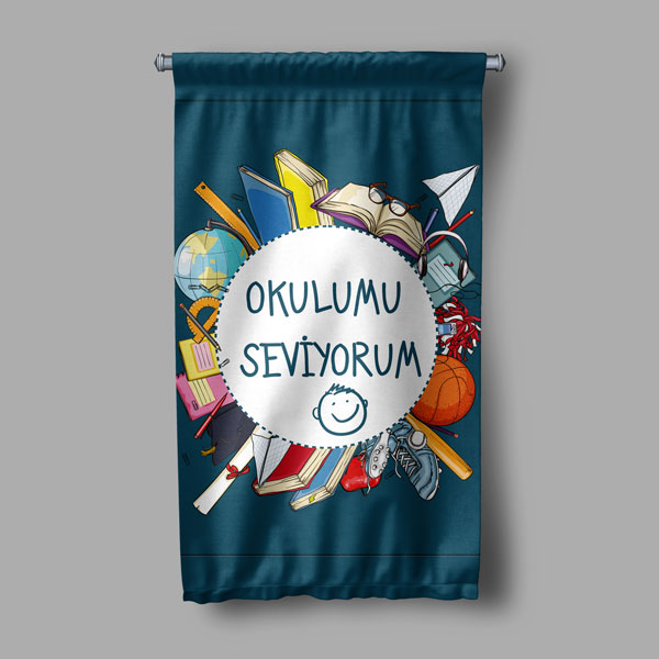 Okulumu Seviyorum Duvar Flaması - Okul Sevgisi ve Motivasyon Panosu 8075