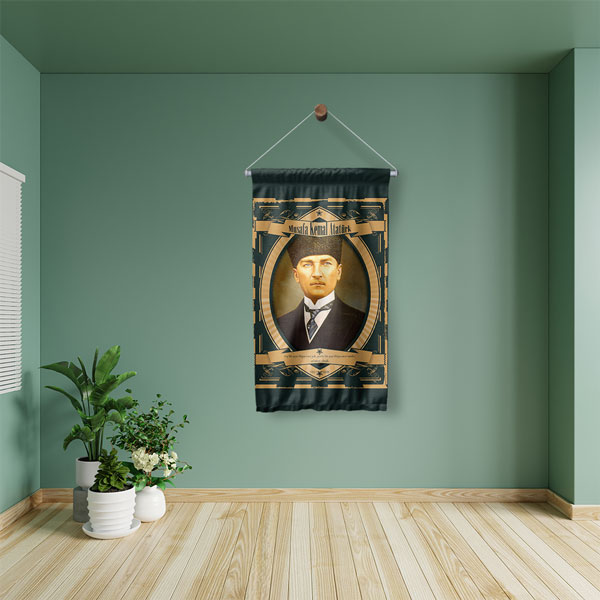 okul-sinif-duvar-flamasi-8079-05 Atatürk Portreli Siyah Altın Çerçeveli Duvar Flaması Kumaş Baskı 8079